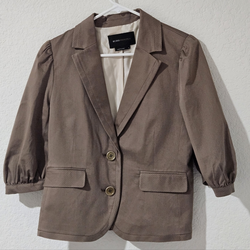 BCBGMaxAzria | Taupe Blazer with Puff Sleeves